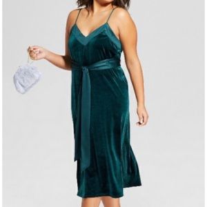 a new day Hunter Green Velvet Slip Midi Dress L Large